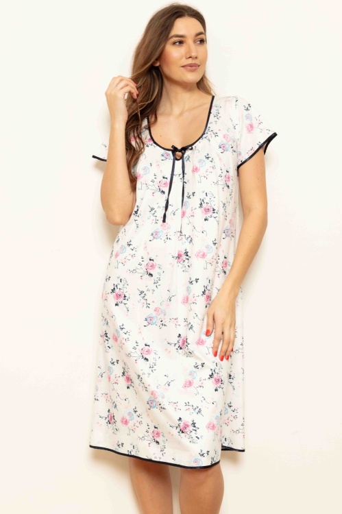 English Rose 100% Cotton Fleece Cap Sleeve Nightdress